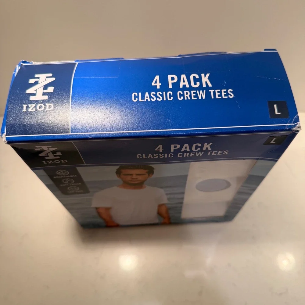 IZOD Mens NEW 4 Pack Classic White‎ Crewneck Tees Breathable Tag Free Soft Large
